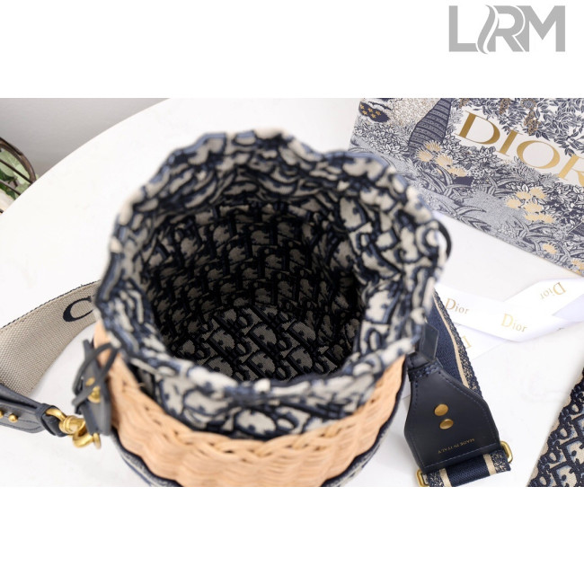 Dior Wicker Bucket Bag in Blue Oblique Jacquard and Natural Wicker 2021
