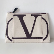 Valentino Large VLogo Canvas Pouch Bag White 2019