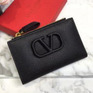 Valentino VLogo Signature Grainy Calfskin Cardholder with Zipper Wallet Black 2021