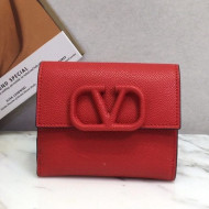 Valentino VSling Compact Signature Grainy Calfskin Wallet Red 2021