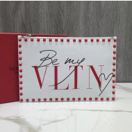 Valentino Be My VLTN Calfskin Rockstud Large Flat Pouch White 2018